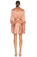 Zimmermann Silk Wrap Mini Dress in Lipstick, view 4, click to view large image.