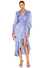Zimmermann Silk Wrap Midi Dress in Cornflower, view 1, click to view large image.
