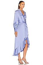Zimmermann Silk Wrap Midi Dress in Cornflower, view 2, click to view large image.