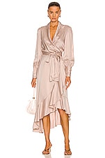 Zimmermann Silk Wrap Midi Dress in Petal, view 1, click to view large image.