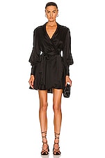 Zimmermann Silk Wrap Mini Dress in Black, view 1, click to view large image.