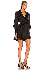 Zimmermann Silk Wrap Mini Dress in Black, view 2, click to view large image.