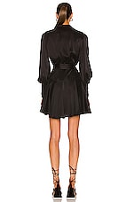 Zimmermann Silk Wrap Mini Dress in Black, view 3, click to view large image.