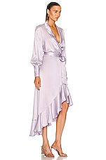 Zimmermann Silk Wrap Midi Dress in Lilac, view 2, click to view large image.