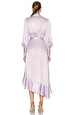 Zimmermann Silk Wrap Midi Dress in Lilac, view 3, click to view large image.