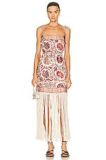 Zimmermann Vitali Fringe Mini Dress in Sepia Floral, view 1, click to view large image.