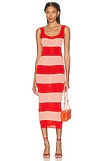Zimmermann Tank Midi Dress in Coral & Shell Pink Rugby Stripe, view 1, click to view large image.
