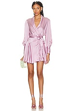 Zimmermann Silk Wrap Mini Dress in Musk, view 1, click to view large image.