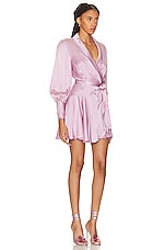 Zimmermann Silk Wrap Mini Dress in Musk, view 2, click to view large image.