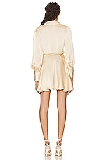 Zimmermann Silk Wrap Mini Dress in Cream, view 4, click to view large image.