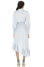 Zimmermann Silk Wrap Midi Dress in Sky, view 4, click to view large image.