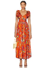 Zimmermann Ginger Frill Midi Dress in Orange Floral, view 1, click to view large image.