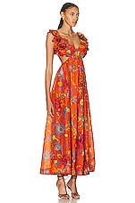Zimmermann Ginger Frill Midi Dress in Orange Floral, view 2, click to view large image.