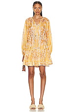 Zimmermann Raie Tiered Billow Mini Dress in Gold Damask, view 2, click to view large image.