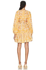 Zimmermann Raie Tiered Billow Mini Dress in Gold Damask, view 4, click to view large image.