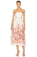 Zimmermann Devi Scallop Midi Dress in Cream Floral, view 1, click to view large image.