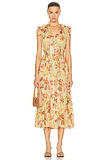 Zimmermann Matchmaker Flutter Midi Dress in Yellow Hibiscus, view 1, click to view large image.
