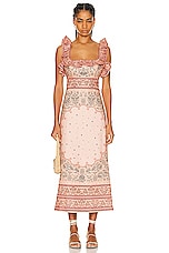 Zimmermann Matchmaker Frilled Midi Dress in Pink Bandana, view 1, click to view large image.