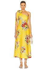 Zimmermann Alight Asymmetric Midi Dress in Yellow Floral, view 1, click to view large image.