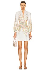 Zimmermann Matchmaker Buttoned Mini Dress in Ivory & Coral, view 1, click to view large image.