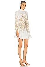 Zimmermann Matchmaker Buttoned Mini Dress in Ivory & Coral, view 2, click to view large image.