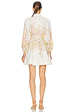 Zimmermann Matchmaker Buttoned Mini Dress in Ivory & Coral, view 3, click to view large image.