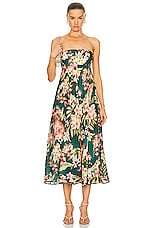 Zimmermann Lexi Bandeau Midi Dress in Green Palm, view 1, click to view large image.