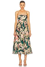 Zimmermann Lexi Bandeau Midi Dress in Green Palm, view 2, click to view large image.