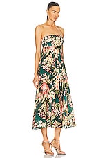 Zimmermann Lexi Bandeau Midi Dress in Green Palm, view 3, click to view large image.