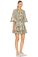 Zimmermann Lexi Billow Mini Dress in Sage Palm, view 2, click to view large image.