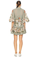 Zimmermann Lexi Billow Mini Dress in Sage Palm, view 3, click to view large image.