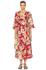 Zimmermann Lexi Wrap Long Dress in Red Palm, view 1, click to view large image.