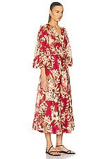 Zimmermann Lexi Wrap Long Dress in Red Palm, view 2, click to view large image.