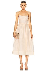 Zimmermann Natura Ruched Midi Dress in Light Peach, view 1, click to view large image.