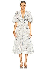 Zimmermann Pleated Midi Dress in Blue Birds, view 1, click to view large image.
