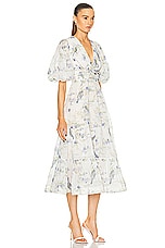 Zimmermann Pleated Midi Dress in Blue Birds, view 2, click to view large image.