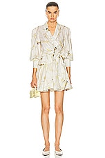 Zimmermann Wrap Mini Dress in Acacia Birds, view 1, click to view large image.