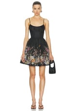 Zimmermann Natura Ruched Mini Dress in Black Wild Flowers, view 1, click to view large image.