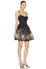 Zimmermann Natura Ruched Mini Dress in Black Wild Flowers, view 2, click to view large image.
