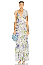 Zimmermann Natura Feather Slip Gown in Blue Floral, view 1, click to view large image.