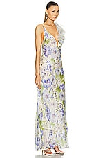 Zimmermann Natura Feather Slip Gown in Blue Floral, view 2, click to view large image.