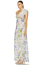 Zimmermann Natura Feather Slip Gown in Blue Floral, view 3, click to view large image.