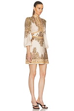 Zimmermann Natura Buttoned Mini Dress in Khaki Paisley, view 2, click to view large image.