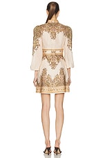 Zimmermann Natura Buttoned Mini Dress in Khaki Paisley, view 3, click to view large image.