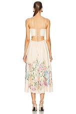 Zimmermann Scallop Midi Dress in Cream Watercolour Floral, view 3, click to view large image.
