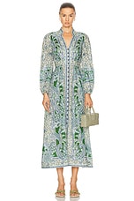 Zimmermann Plunge Midi Dress in Green Paisley, view 1, click to view large image.
