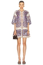 Zimmermann Ottie Eyelet Mini Dress in Purple Paisley, view 1, click to view large image.