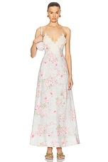 Zimmermann Halliday A-line Maxi Dress in Blue Watercolour Floral, view 1, click to view large image.