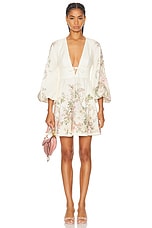 Zimmermann Waverly Plunge Mini Dress in Cream Floral, view 1, click to view large image.