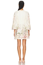 Zimmermann Waverly Plunge Mini Dress in Cream Floral, view 3, click to view large image.
